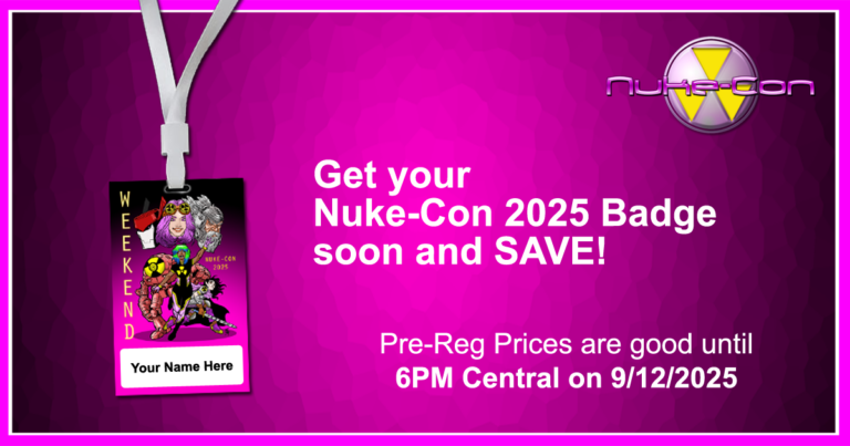 a badge on a lanyard featuring the art of 2025 and "Your Name Here"
